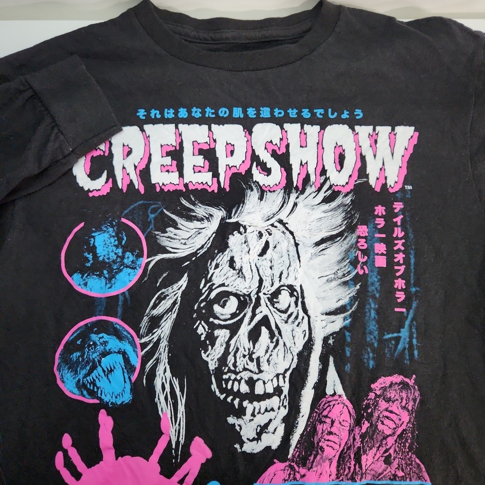 Creepshow Horror Movie Graphic Long Sleeve Shirt Mens Small Black Neon Pink Blue